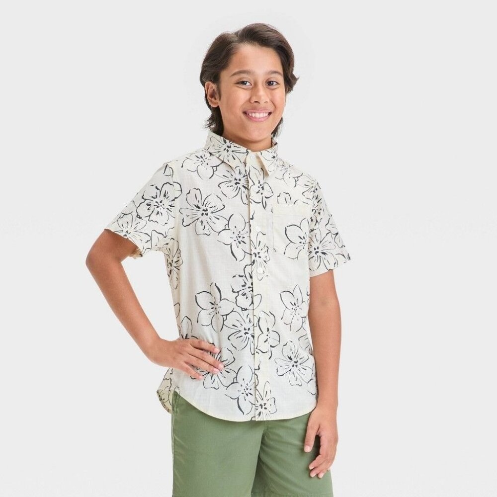 NWT Boys' XS (4/5) Short Sleeve Floral Printed Button-Down Shirt - Cat & Jack